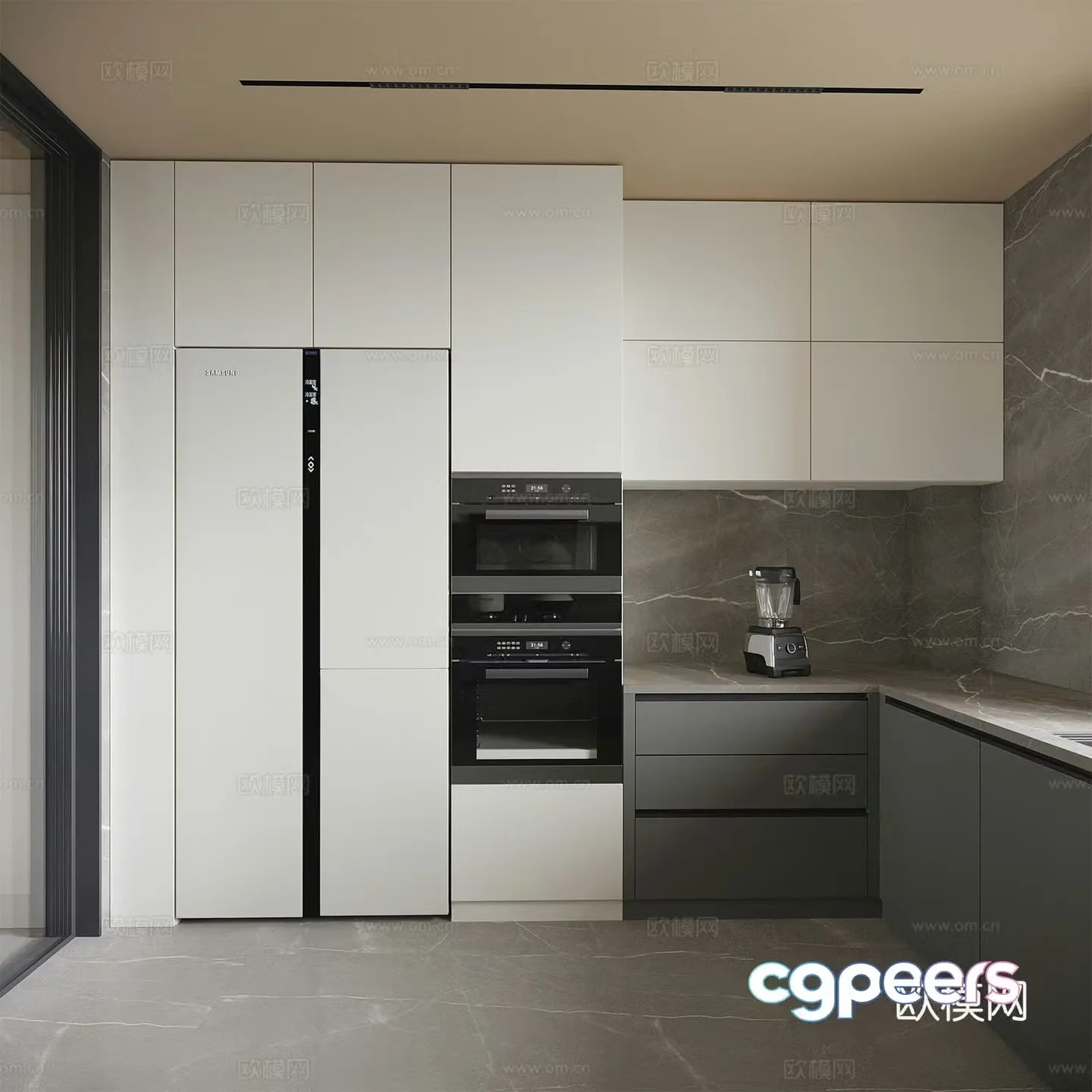 Modern refrigerator cabinet refrigerator oven kitchen 3d model