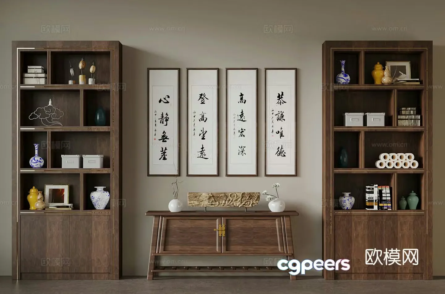 Tea cabinet New Chinese style tea cabinet Decorative painting 3D model