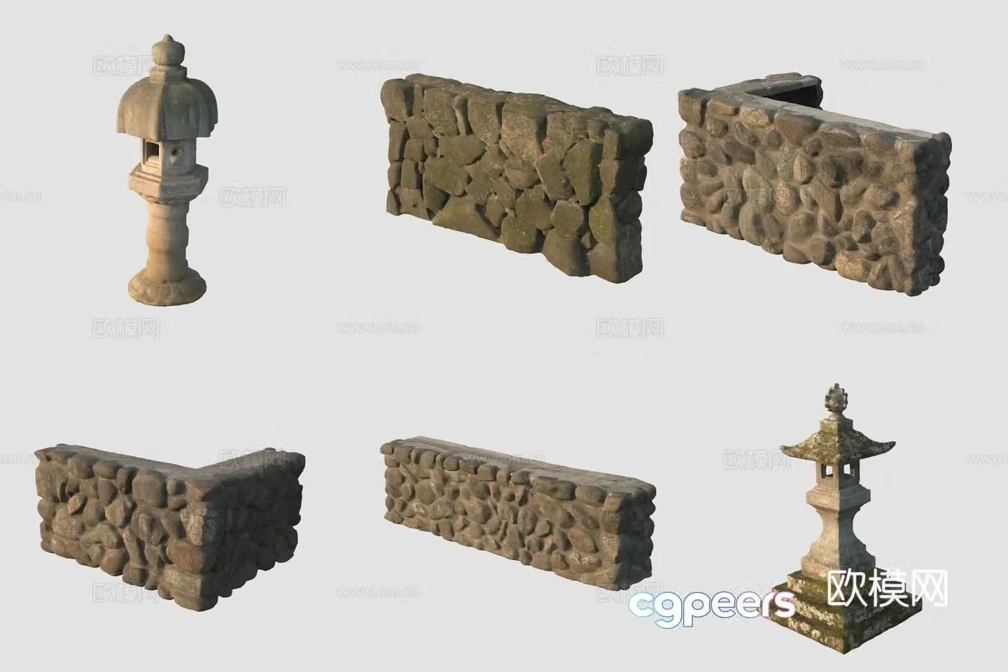 Ancient street lamp stone fence stone carving 3D model