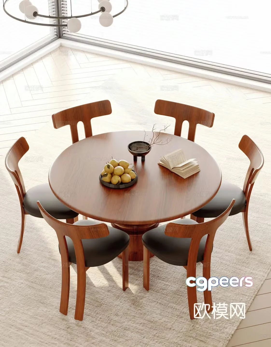 Medieval style dining table and chairs 3d model