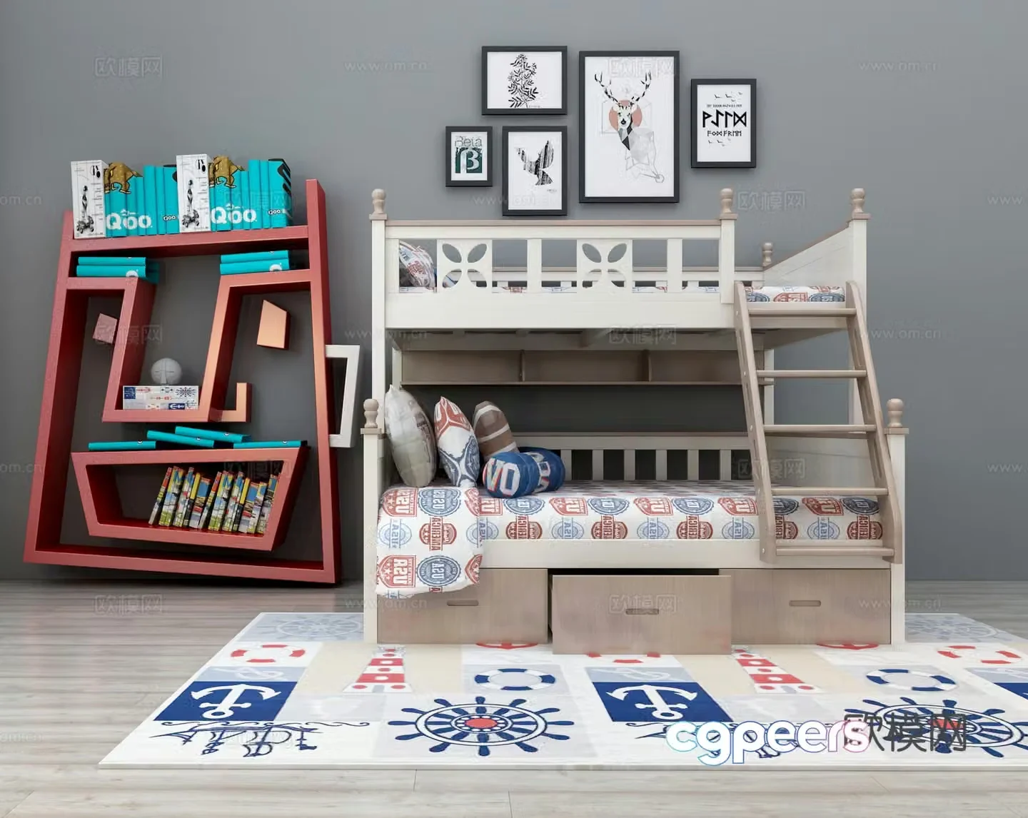 Modern children’s bed children’s bed solid wood bed bunk bed double layer 3D model