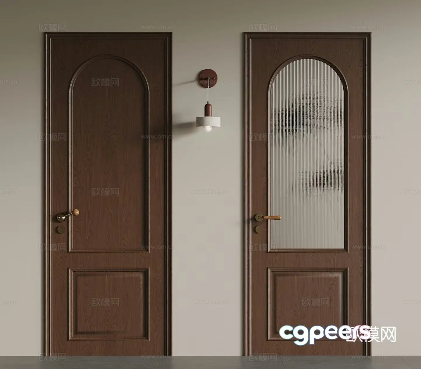 Medium style single-open door interior door glass door 3d model
