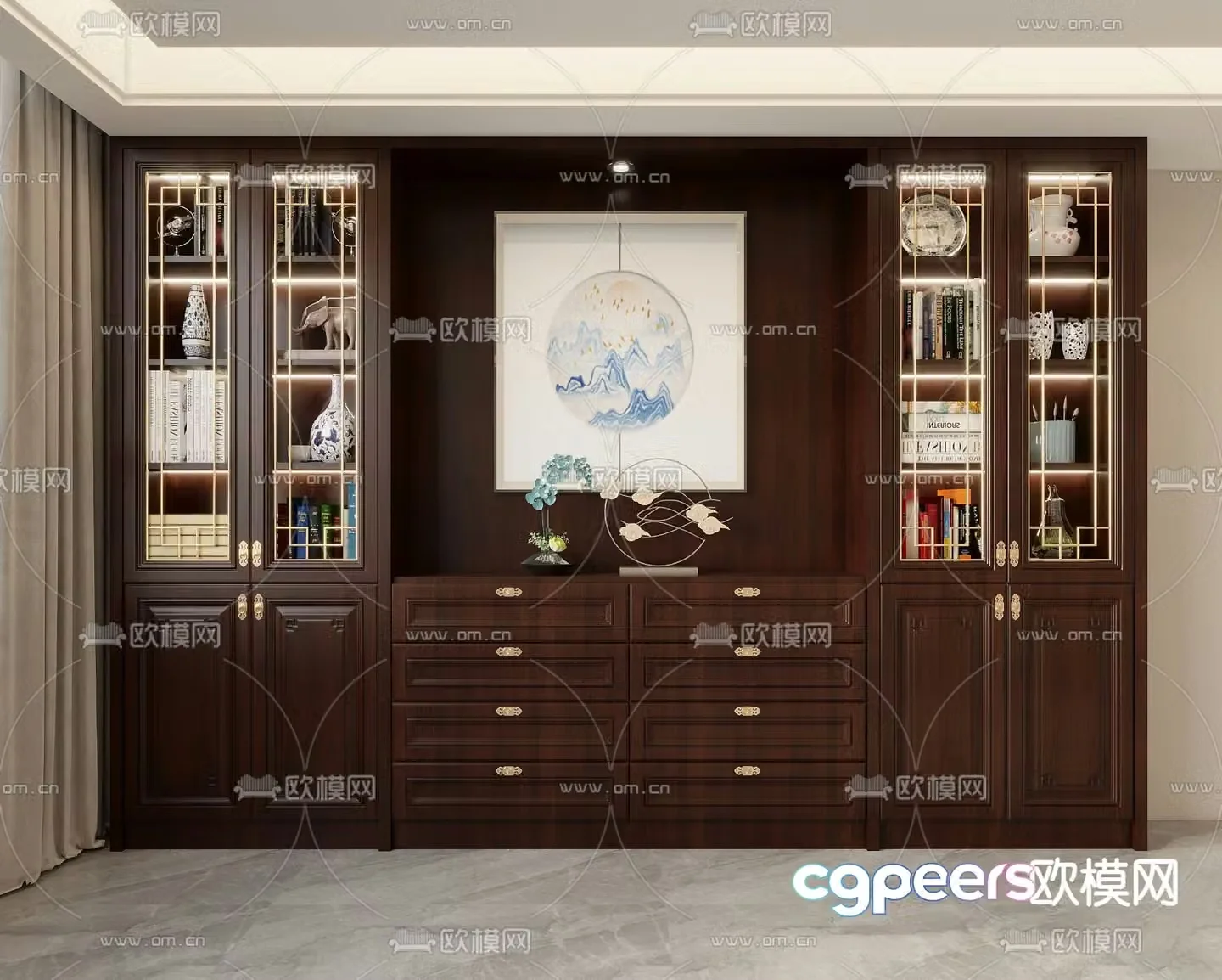 New Chinese style bookcase locker 3D model