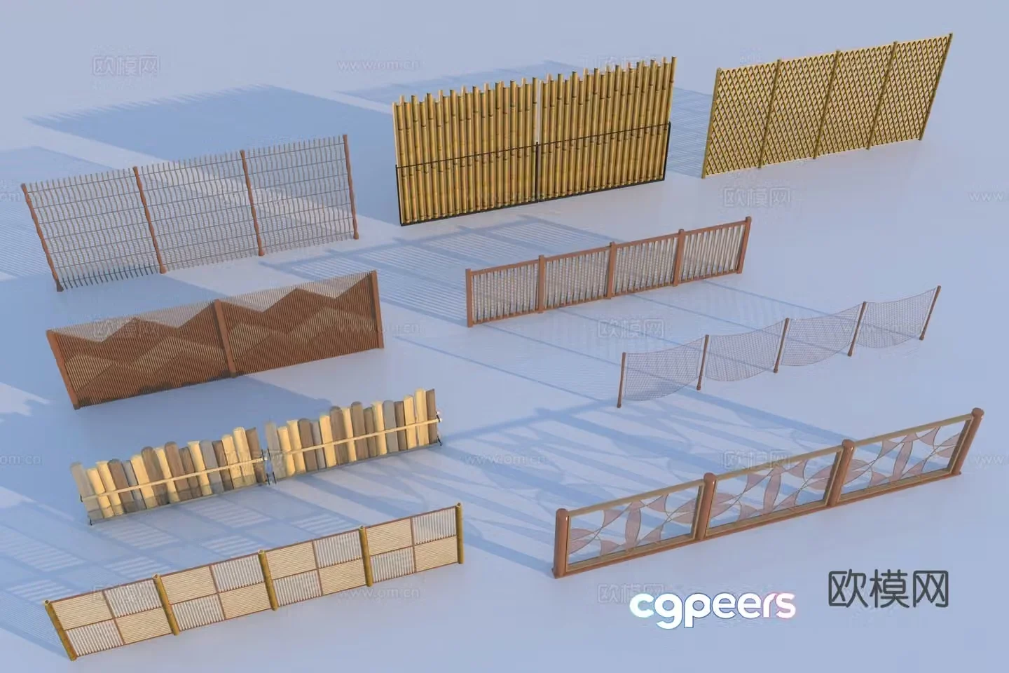 New Chinese -style grille fence 3D model