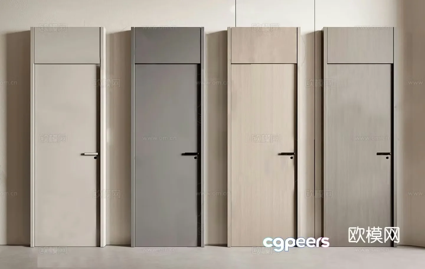 Modern single-open door open ceiling door handle door wooden door 3D model