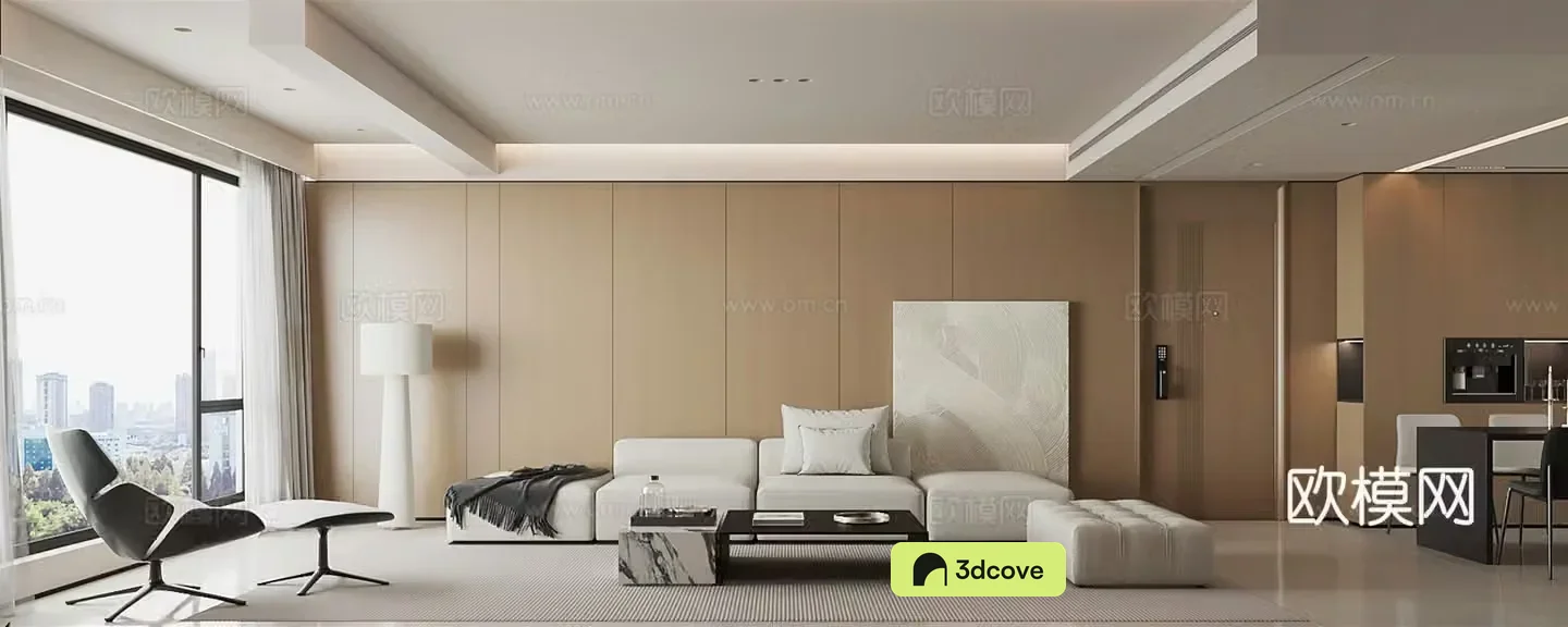 Modern minimalist home living and dining room