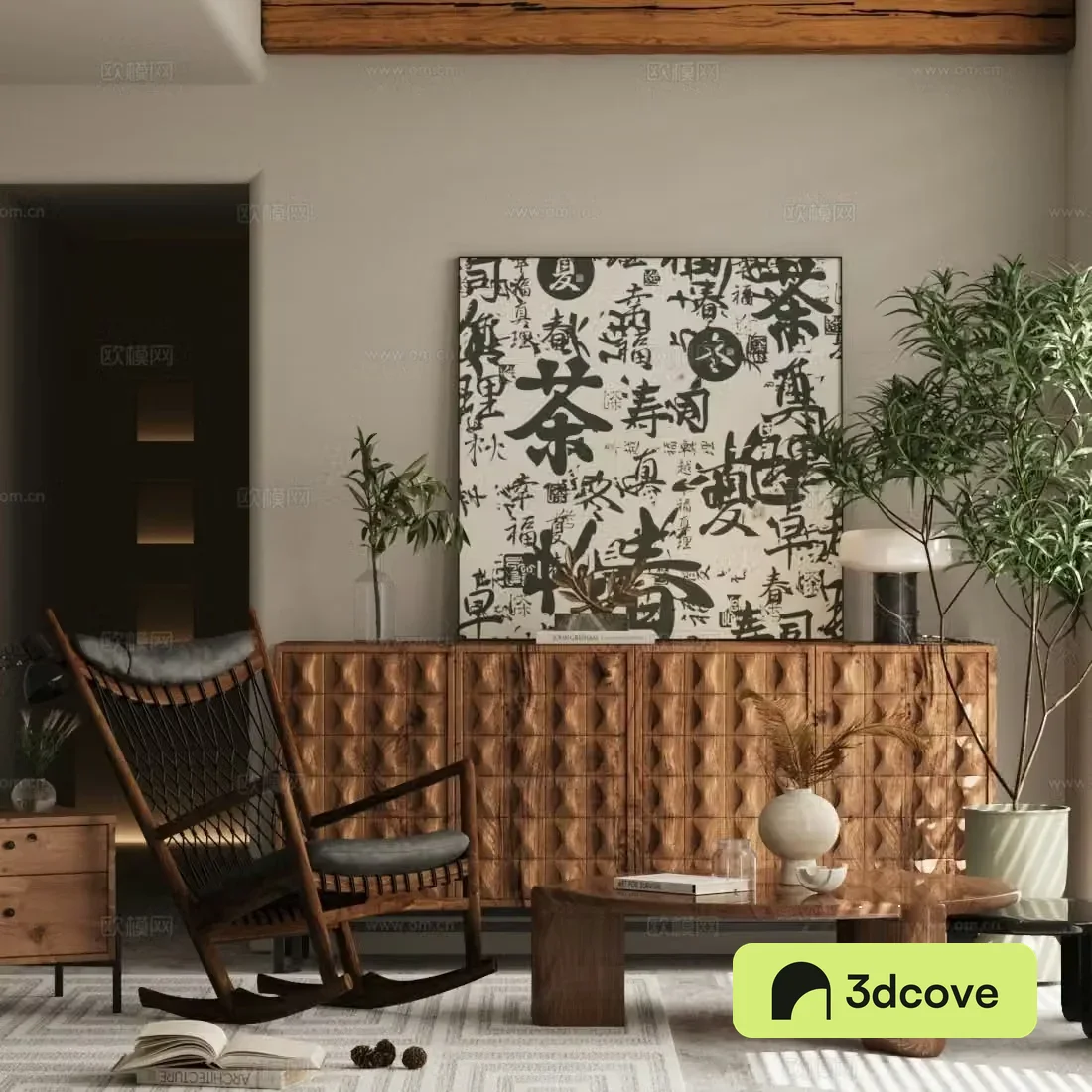Medium style chest cabinet medium style leisure chair potted plant solid wood coffee table medium style entrance cabinet chest cabinet 3d model