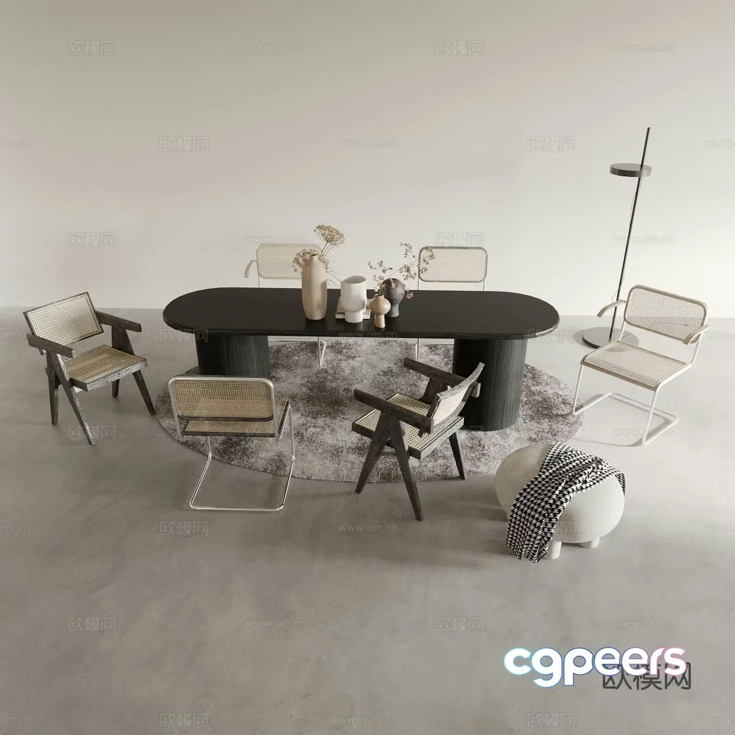 Wabi-sabi dining table and chairs oval dining table 3d model