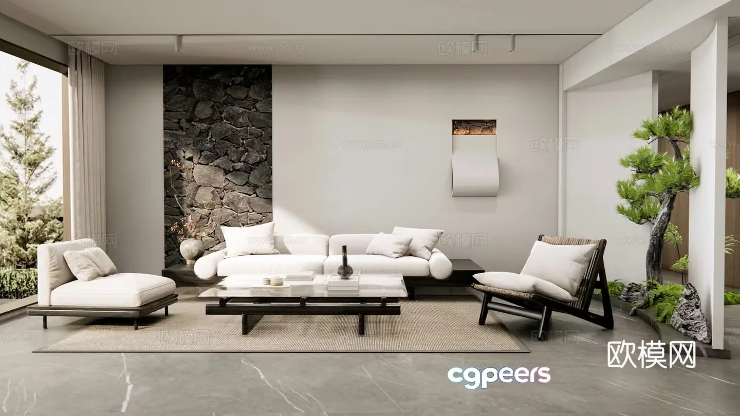 Modern B&B Living Room 3D Model