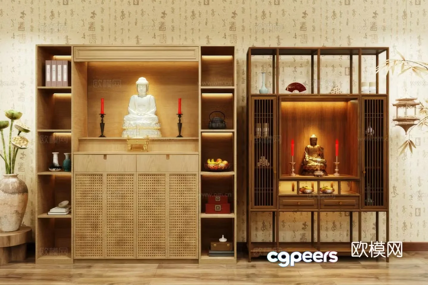Buddha niche shrine hostel incense stove candle holder 3d model