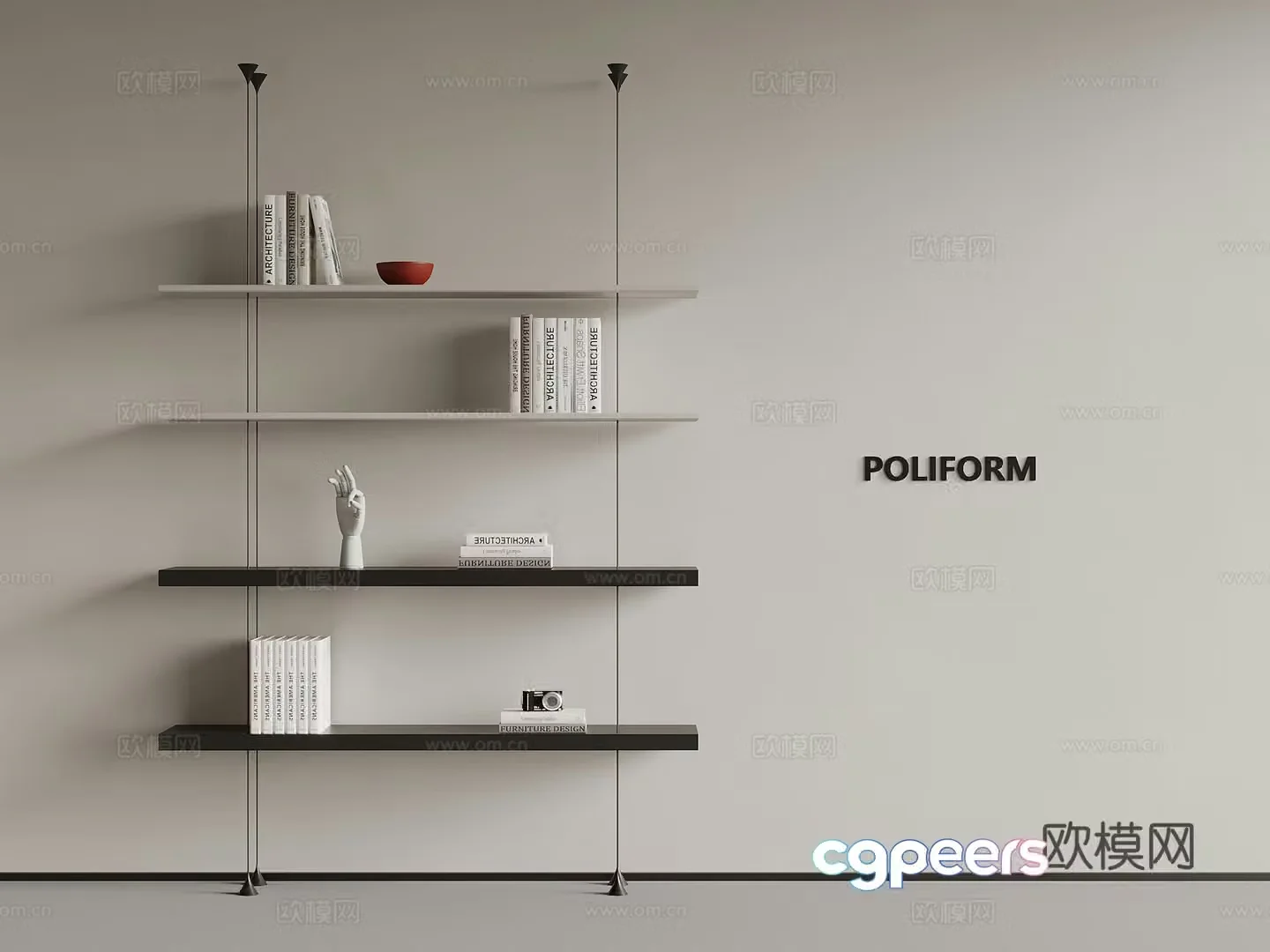Modern minimalist bookshelf display shelf book ornaments 3d model