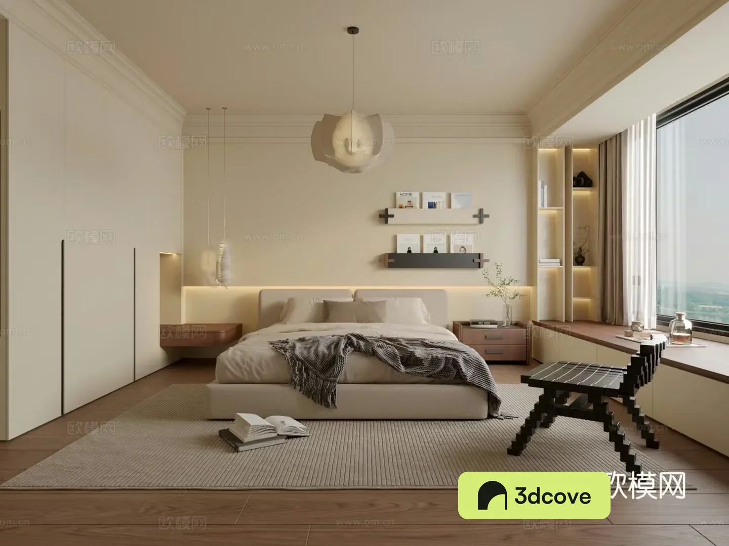 Minimalist cream style retro bedroom