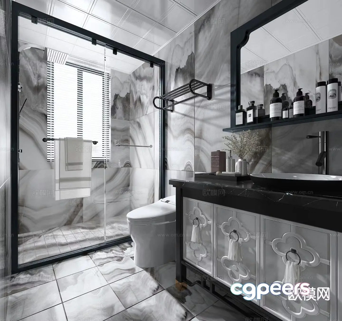 New Chinese style bathroom bathroom toilet 3d model
