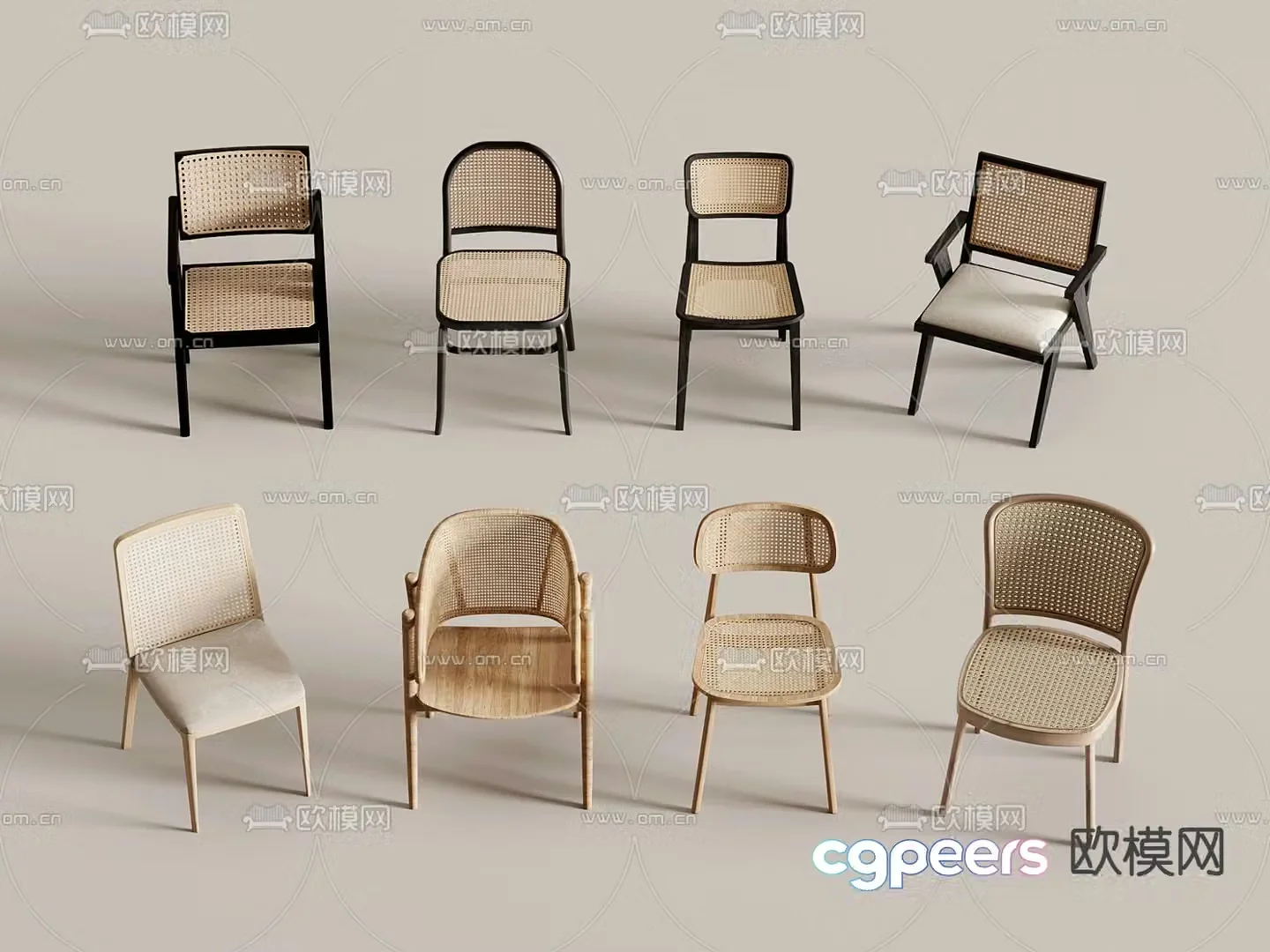 Wabi-sabi chair rattan dining chair 3d model