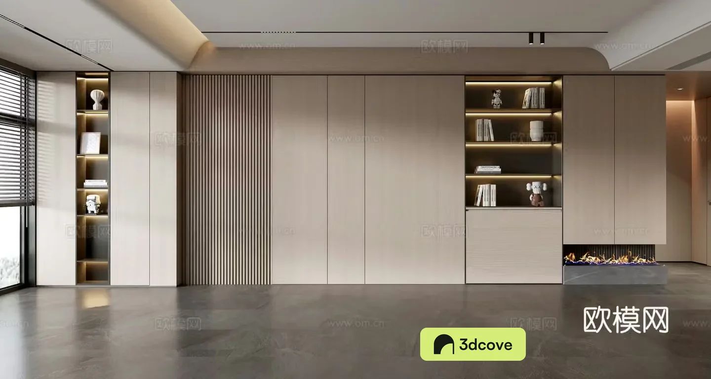 Italian sofa background wall whole wall cabinet