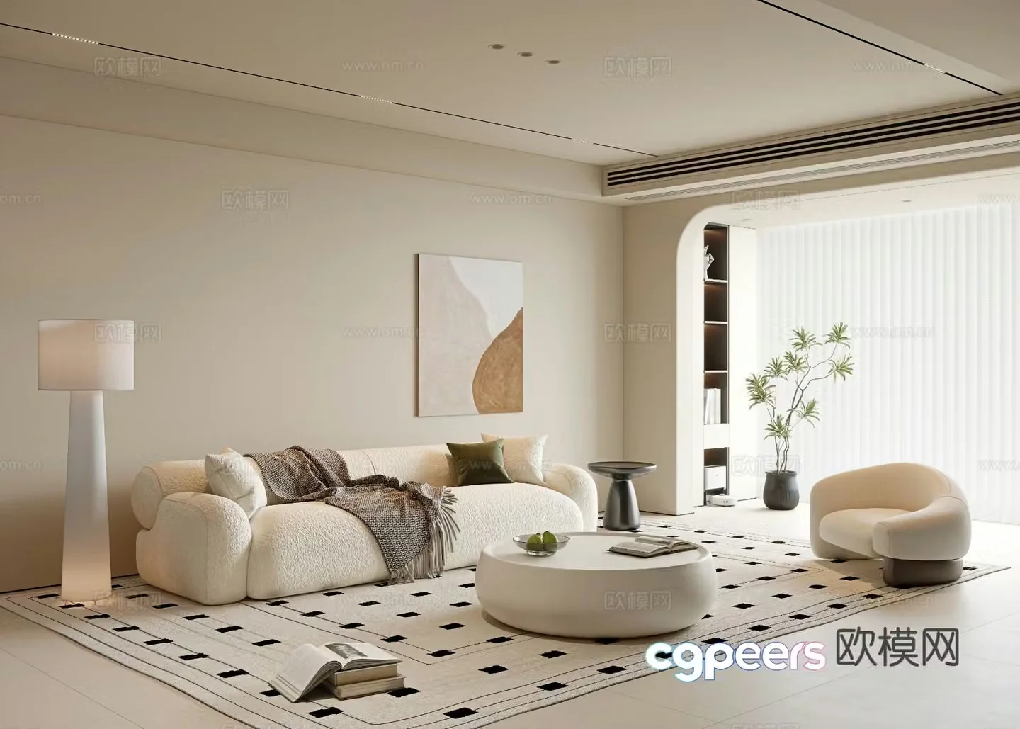 Cream style living room 3d model