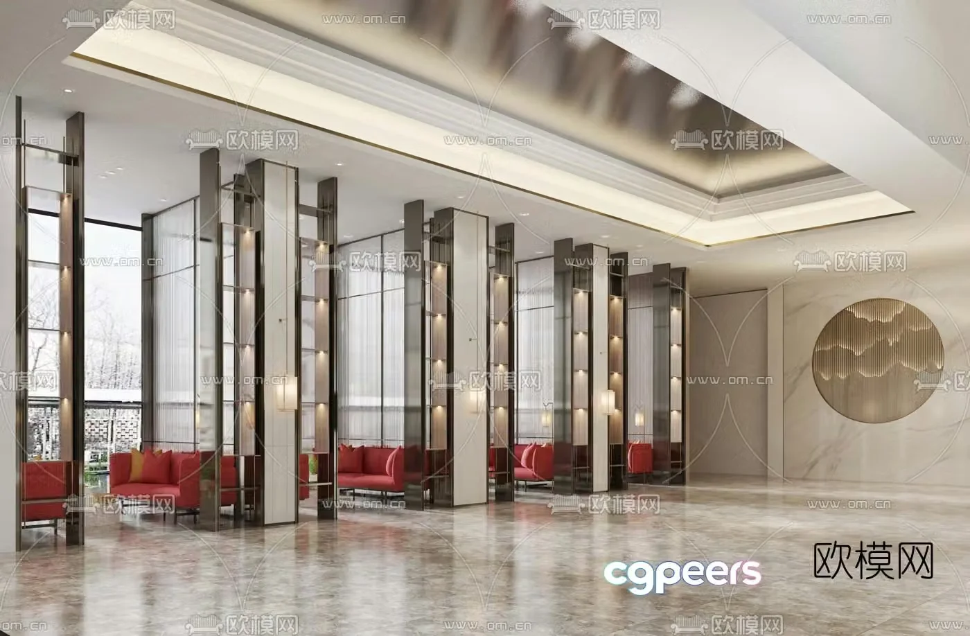 Modern hotel lobby bar 3d model