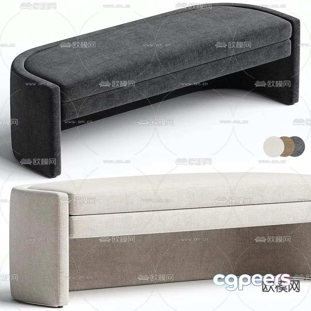 bed end stool footrest 3d model