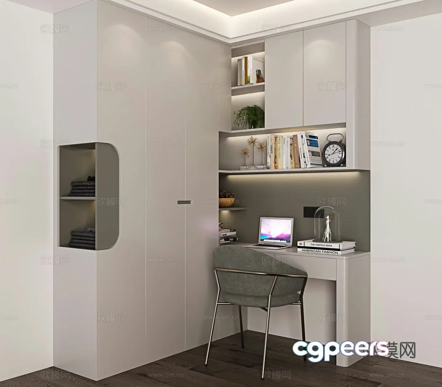 Modern wardrobe desk integrated cabinet 3d model