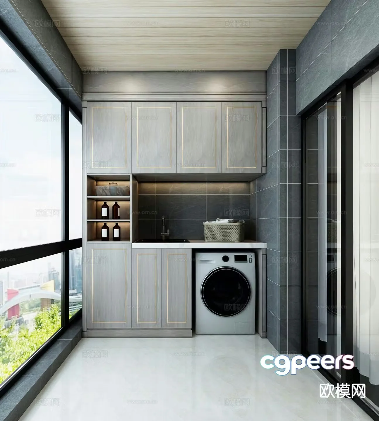 Modern balcony laundry room 3d model