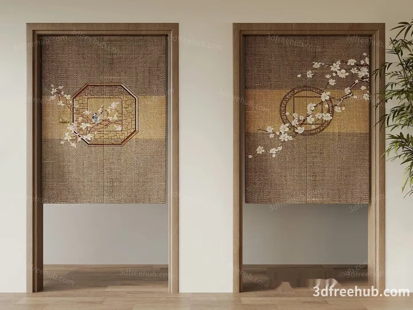 Modern Asian-Inspired Doors With Cherry Blossom Designs 3D Model – 20261 – VRAY Render