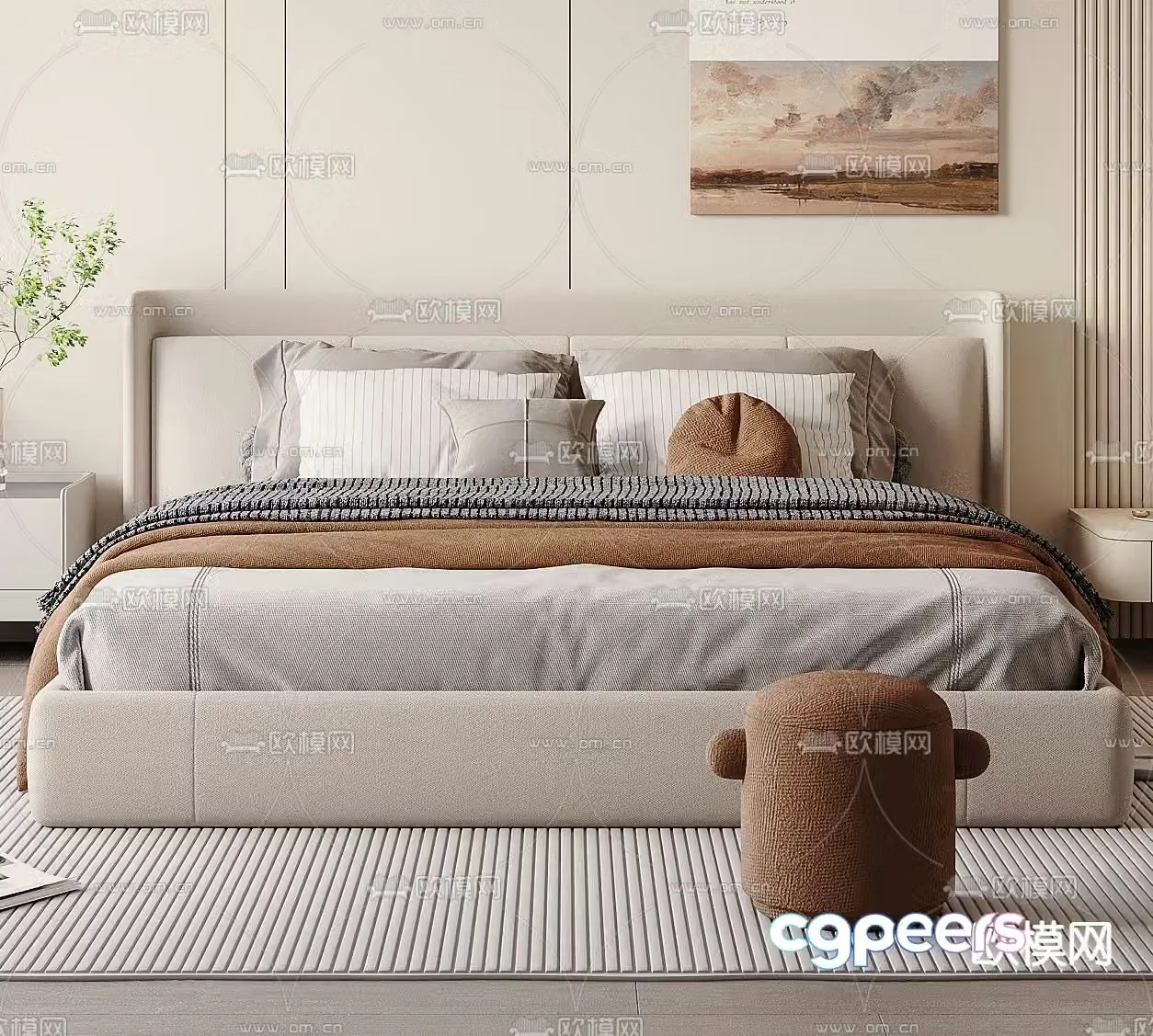 Modern double bed 3d model