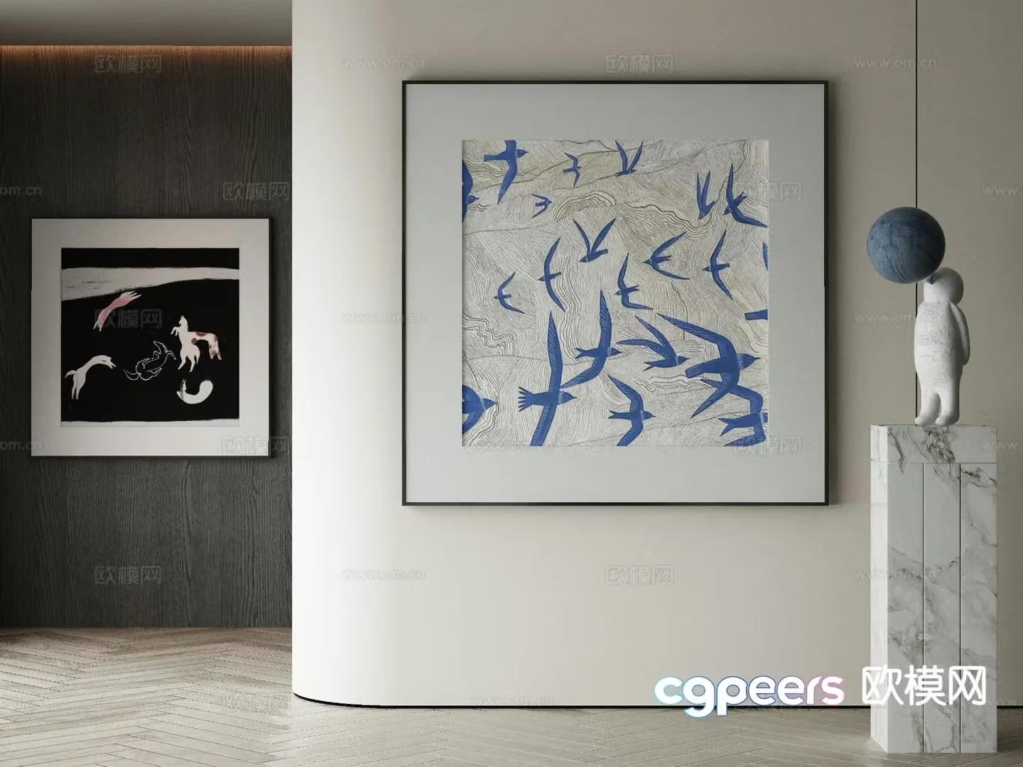 Modern decorative painting animal oil painting 3d model