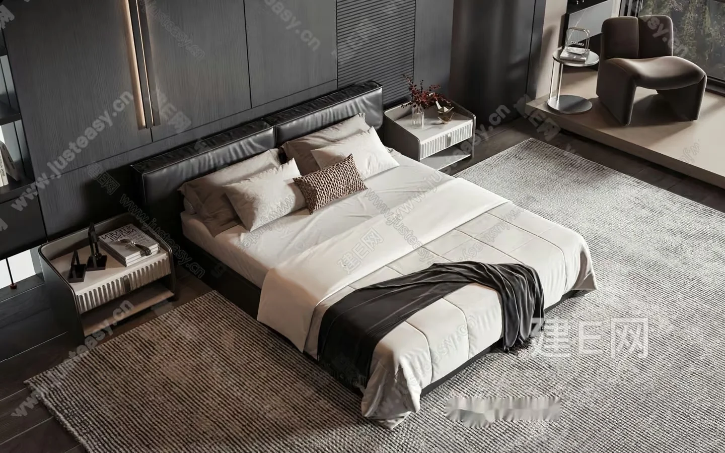 Modern Dark Bedroom 3D Model – 3459 – VRAY Render