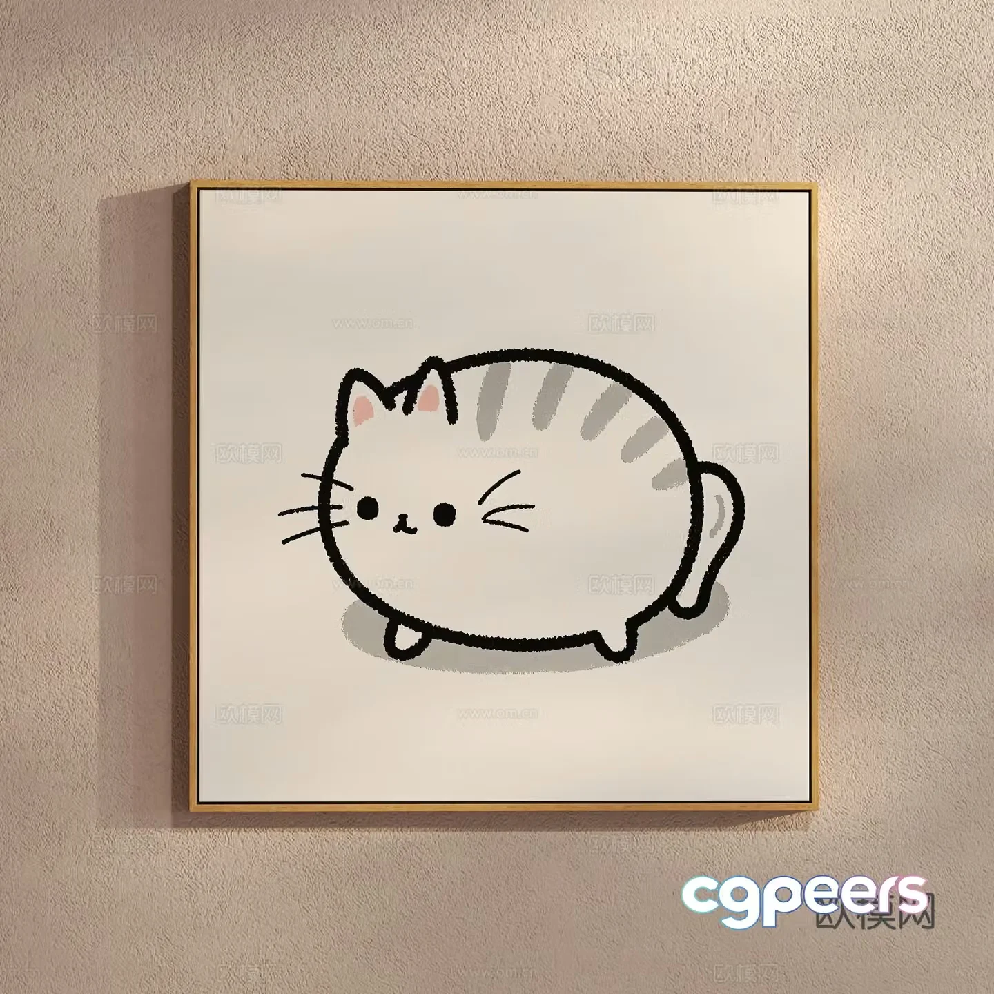 Creamy style simple cat painting children’s hanging painting 3d model