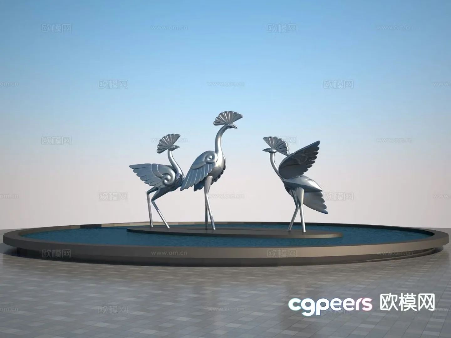 Chinese Crane Sculpture Decorative Bird Sculpture 3D Model