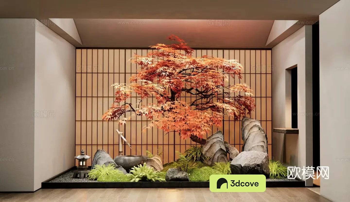 Japanese indoor plant landscaping courtyard red maple plant pile