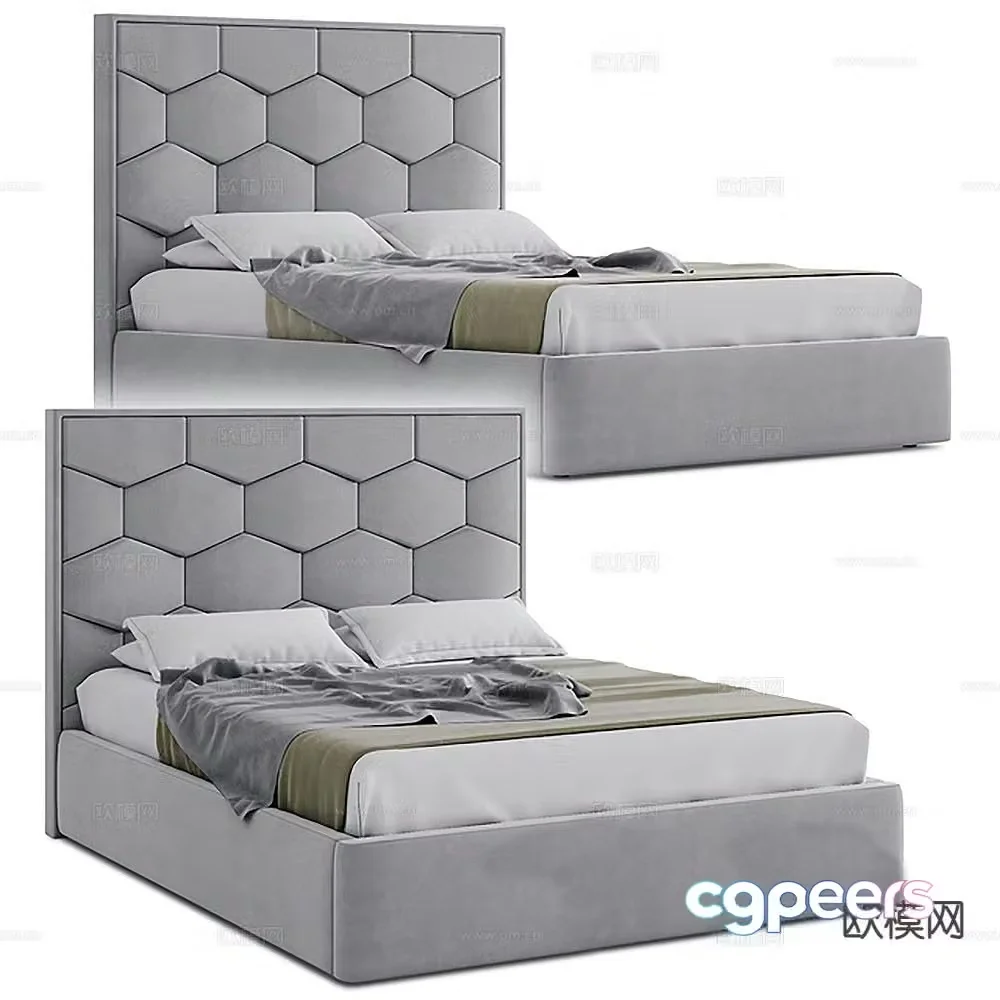Simple double bed 3d model