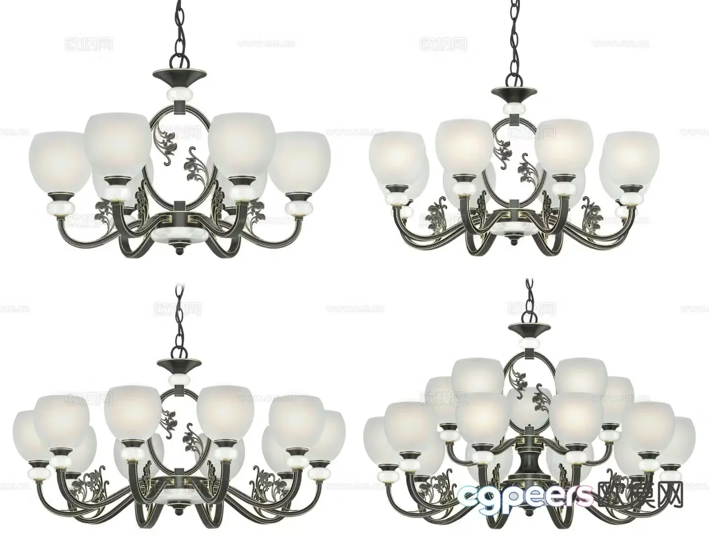 Chinese style multi-head chandelier 3d model