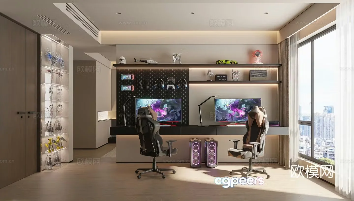 High-end gray computer room e-sports room 3D model