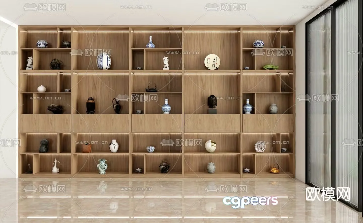 Solid wood display cabinet decorative cabinet shelf 3d model