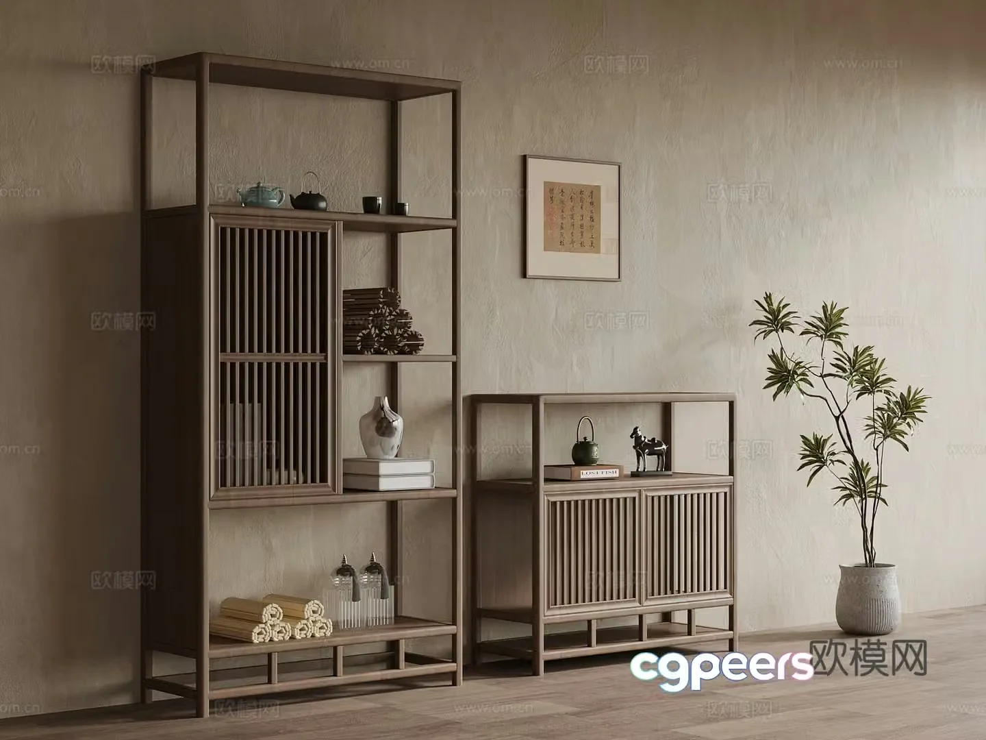 New Chinese style 3D model of Bo Gu shelf