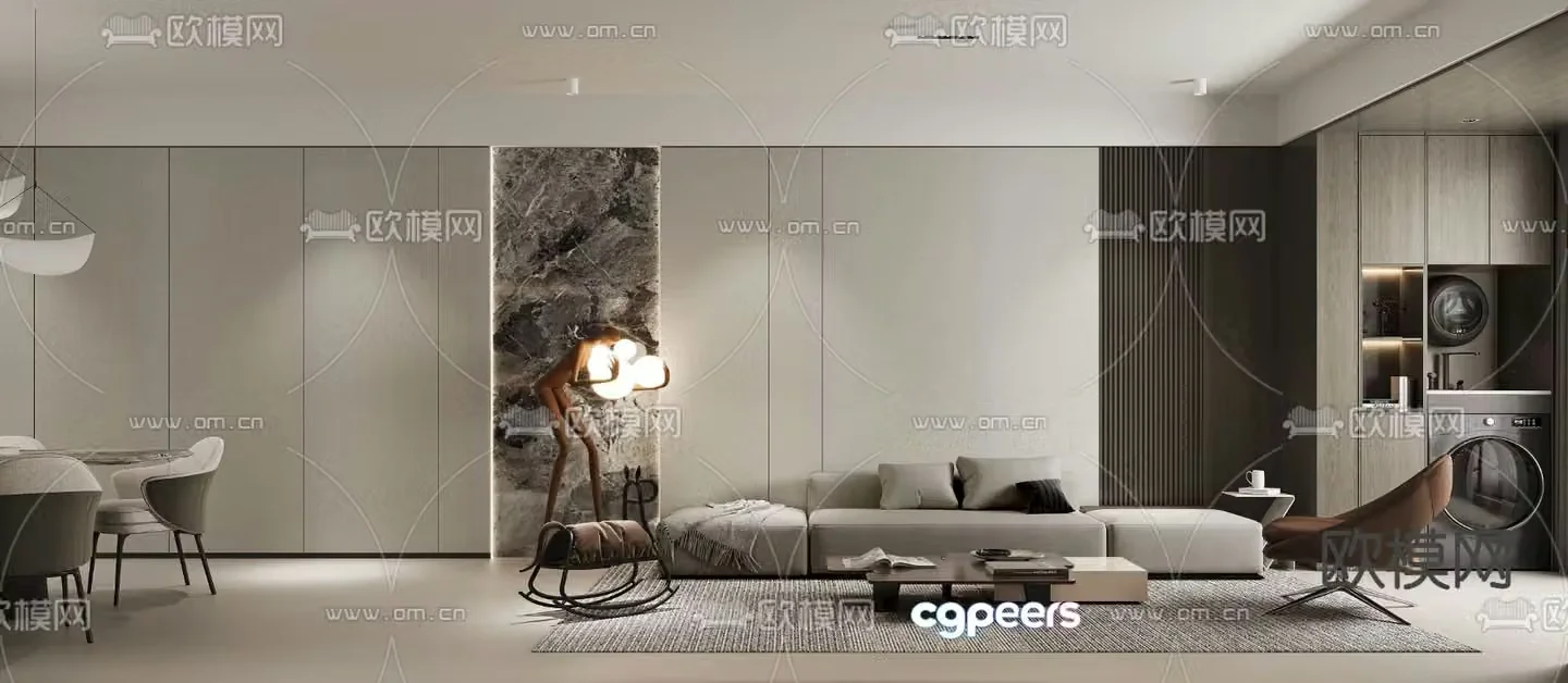 Modern living and dining room 3d model