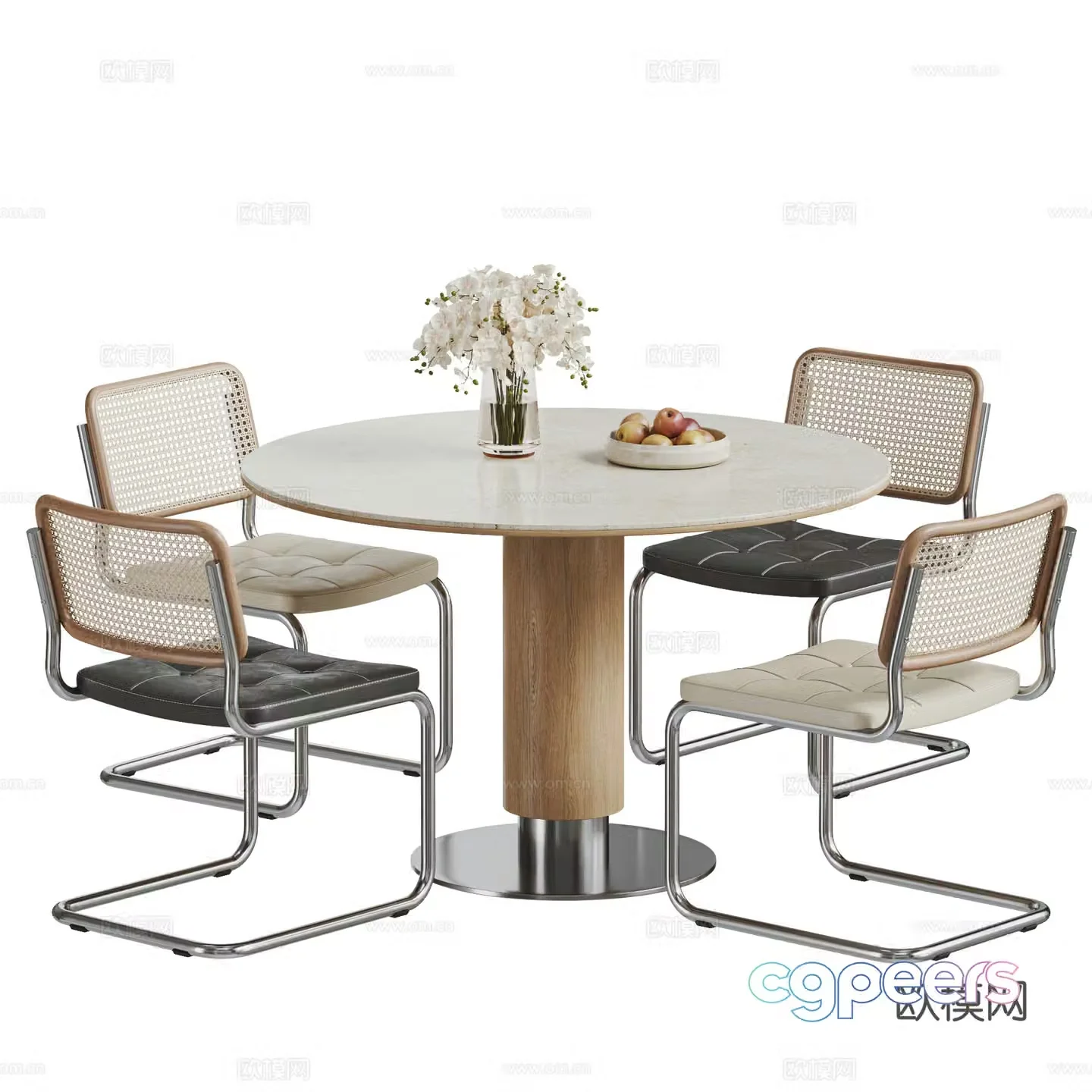 Modern log wind tunnel stone rock slab dining table and chairs round dining table and chairs creamy dining table and chairs rattan dining chair 3d model