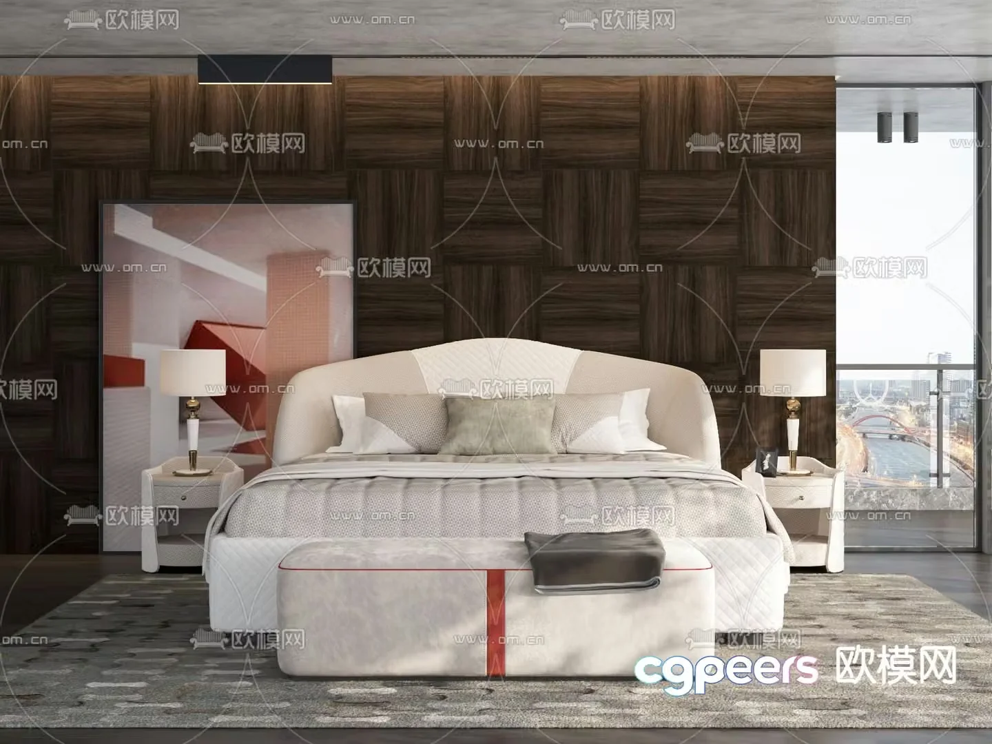 Modern double bed 3d model