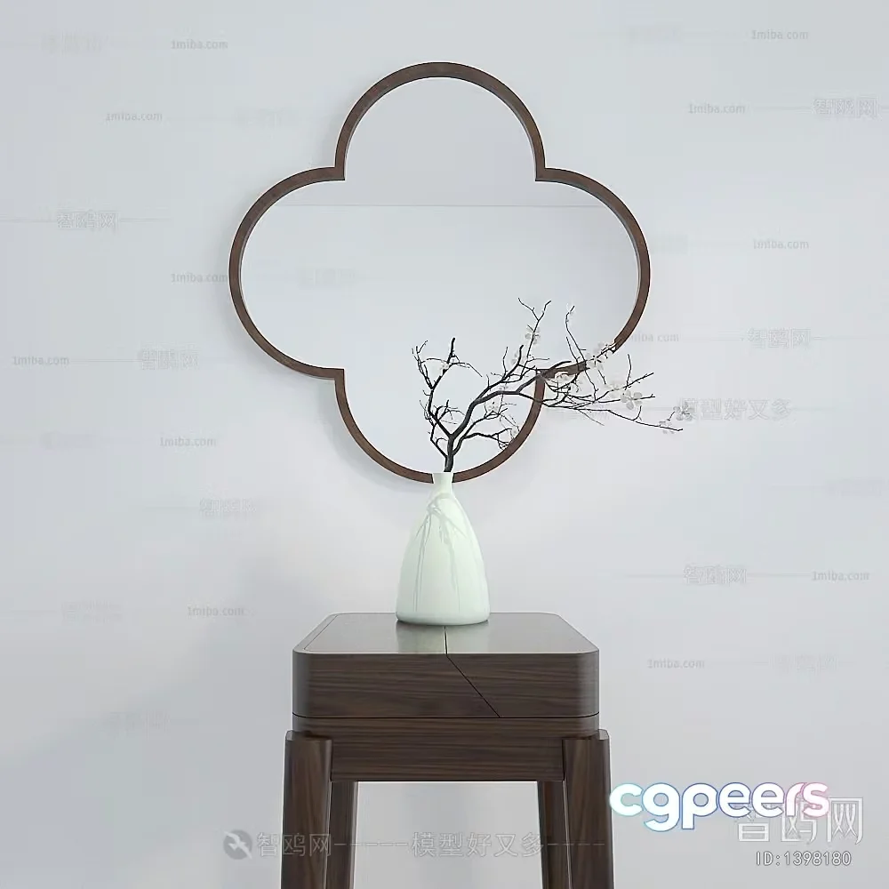 A White Vase With A Bare Tree Branch 3D Model – 12974 – VRAY Render