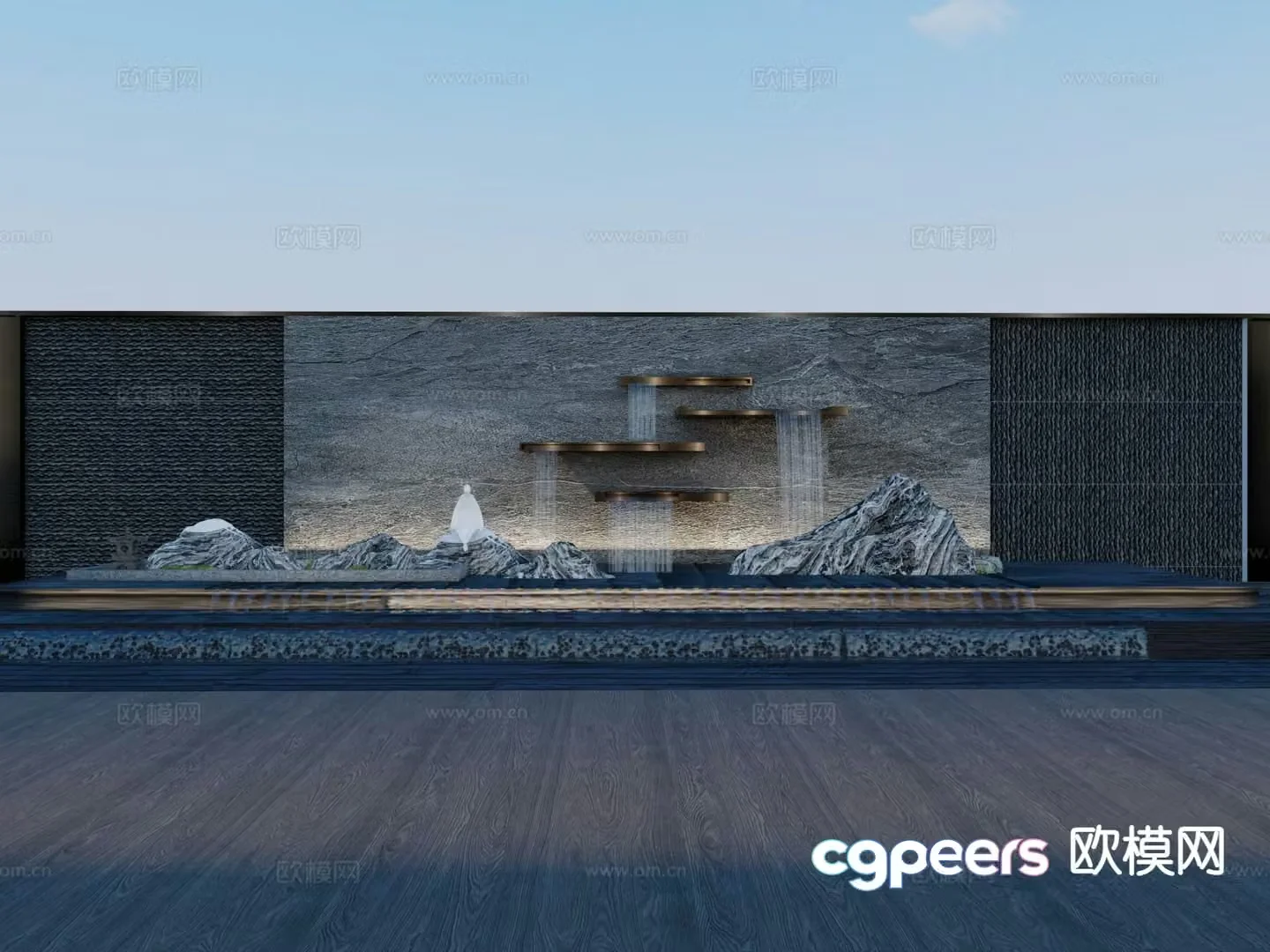 New Chinese style landscape wall courtyard landscape wall 3D model