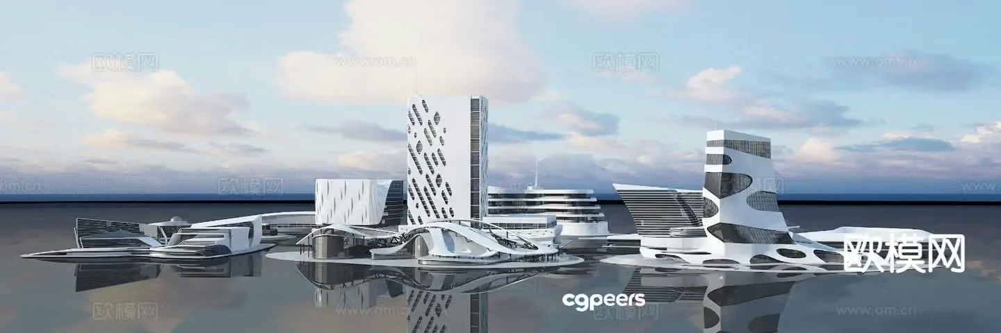 Modern futuristic city building 3d model