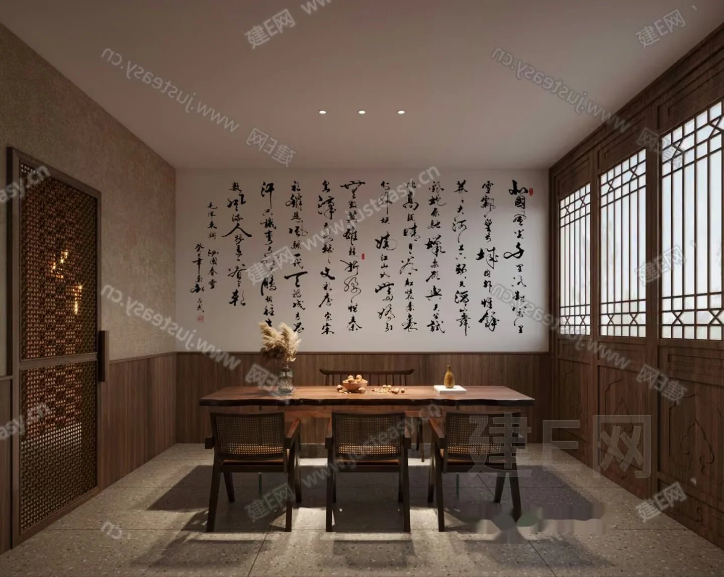 A Dining Room With A Table And Chairs 3D Model – 10826 – VRAY Render
