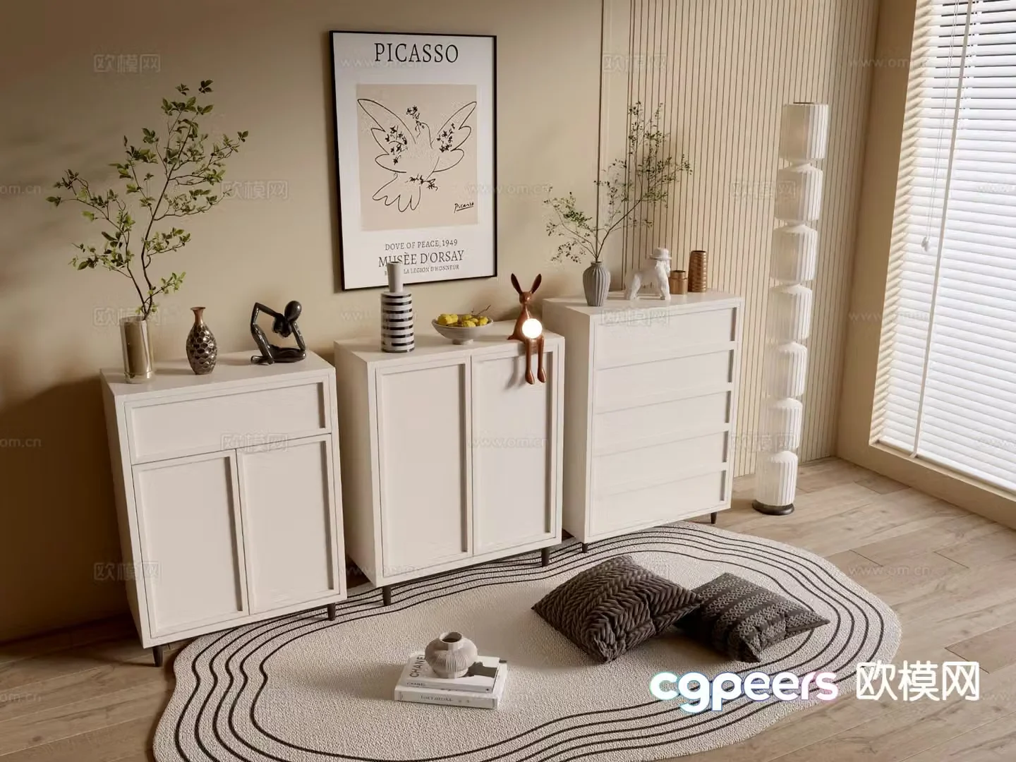 Cream style entrance cabinet drawer cabinet 3d model