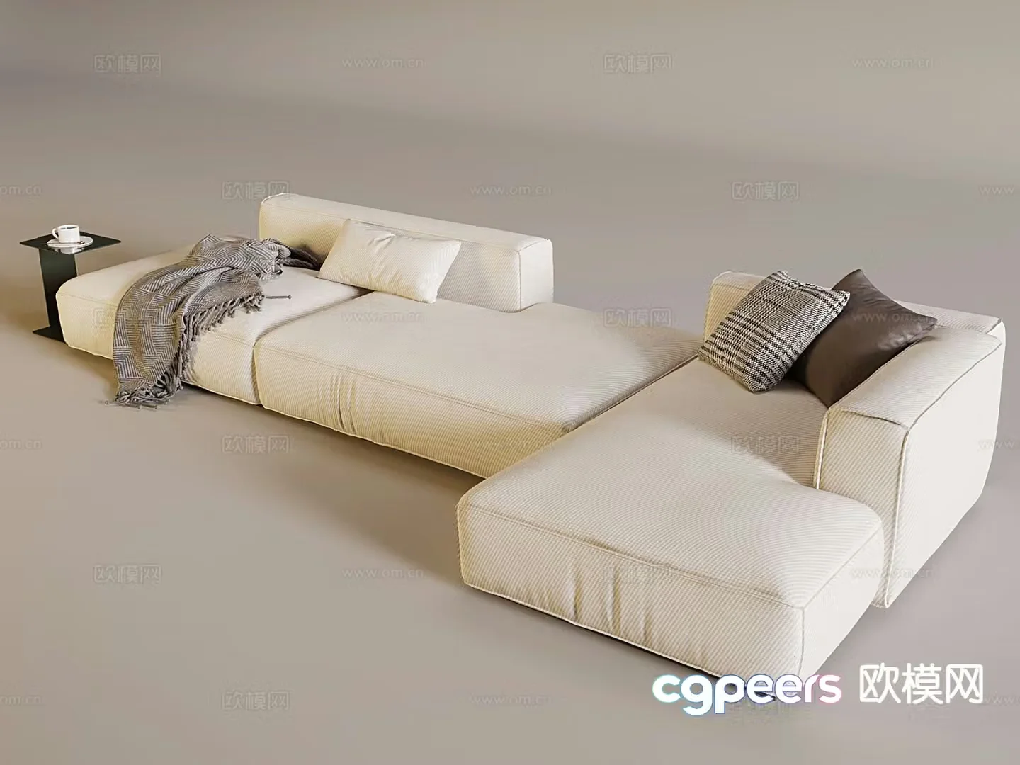 Cream style multi-person sofa 3D model