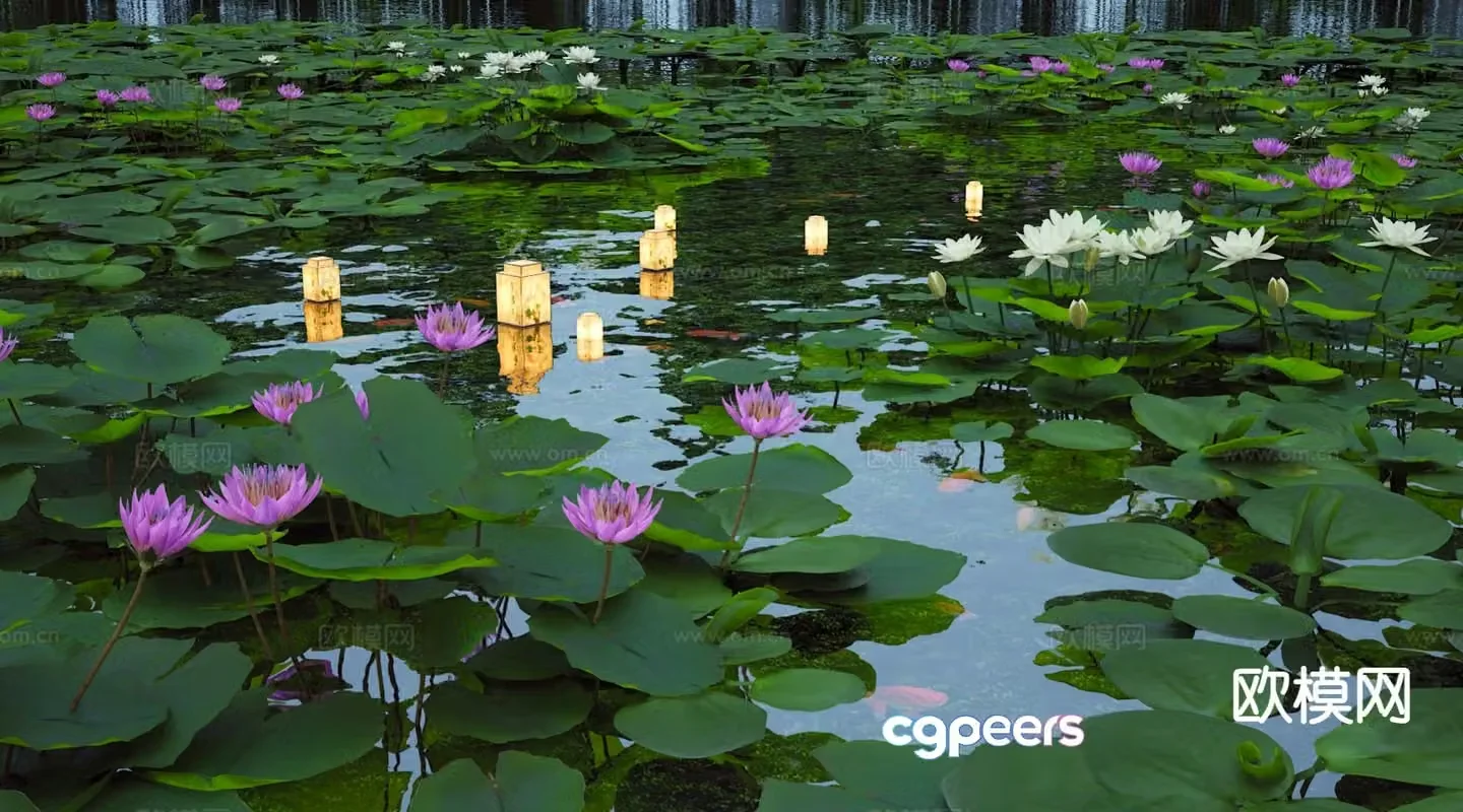 New Chinese style lotus pond lotus pond river lantern 3D model