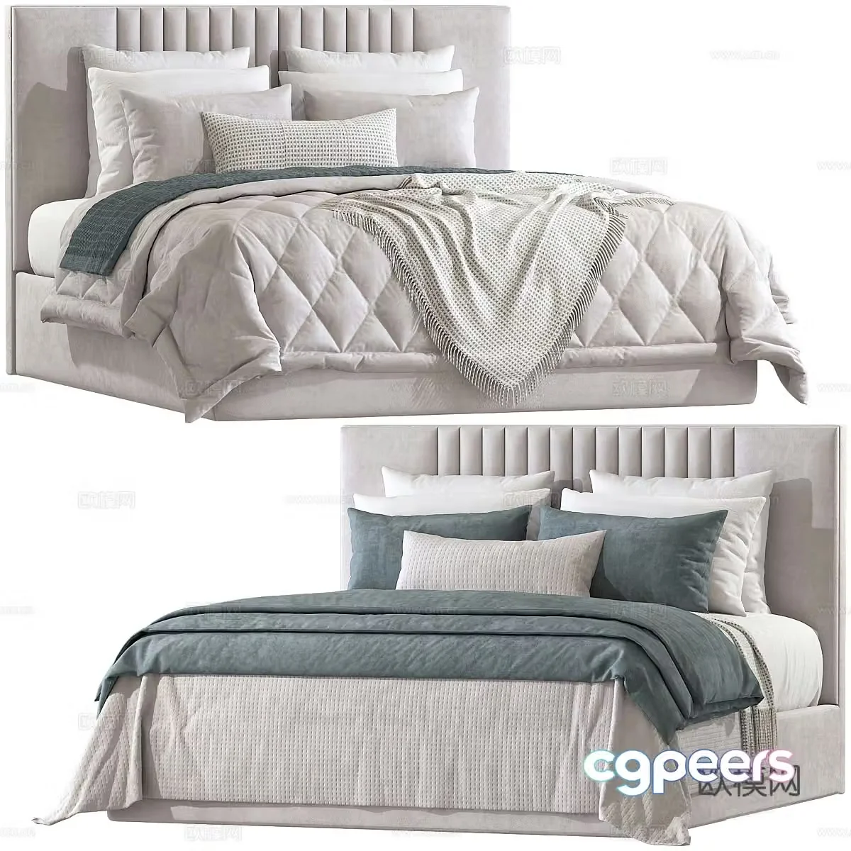 New Chinese style fabric double bed 3D model