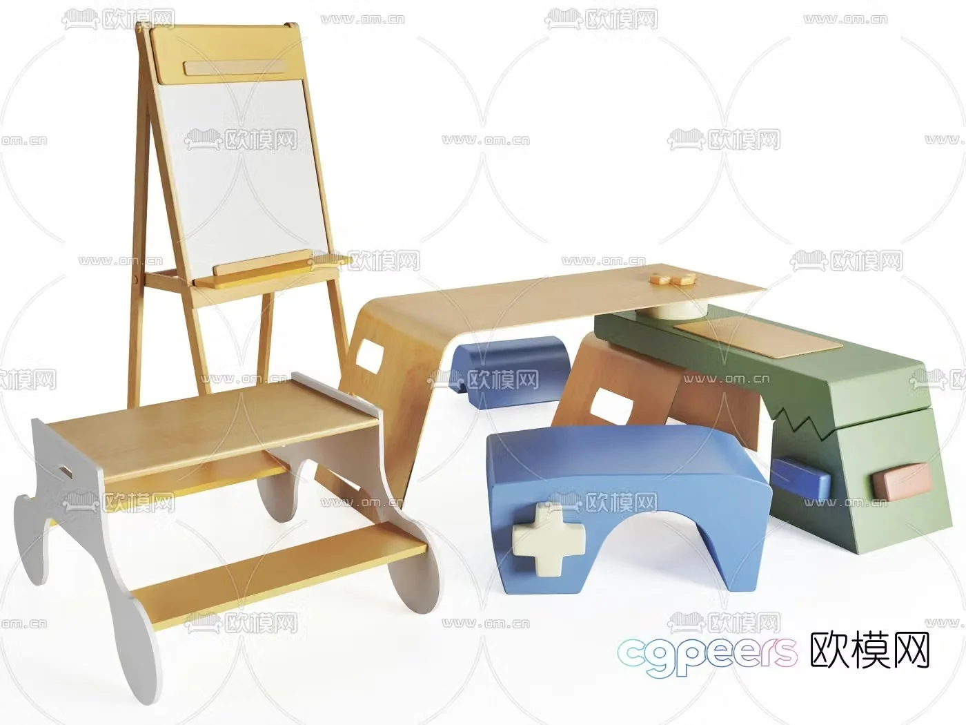 Modern children’s desk and chair writing pad 3d model