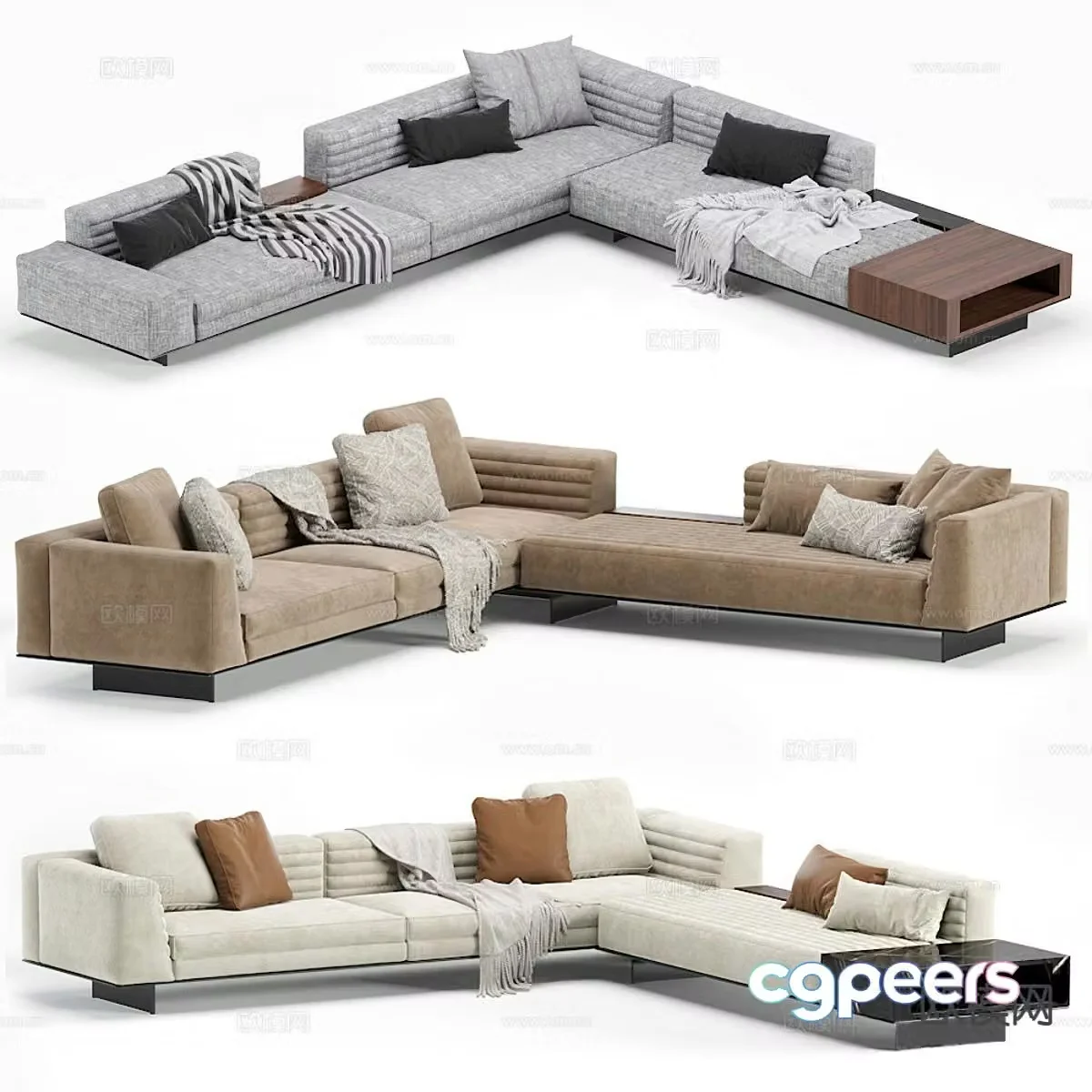 Multi-person sofa fabric sofa corner sofa 3d model