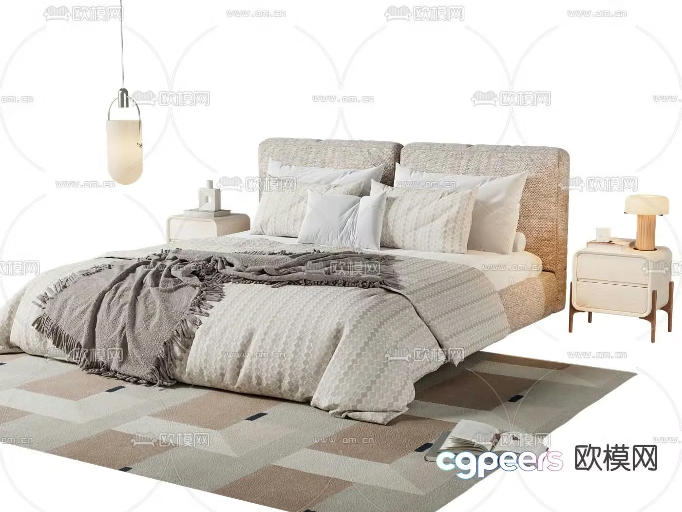 Cream style double bed 3d model